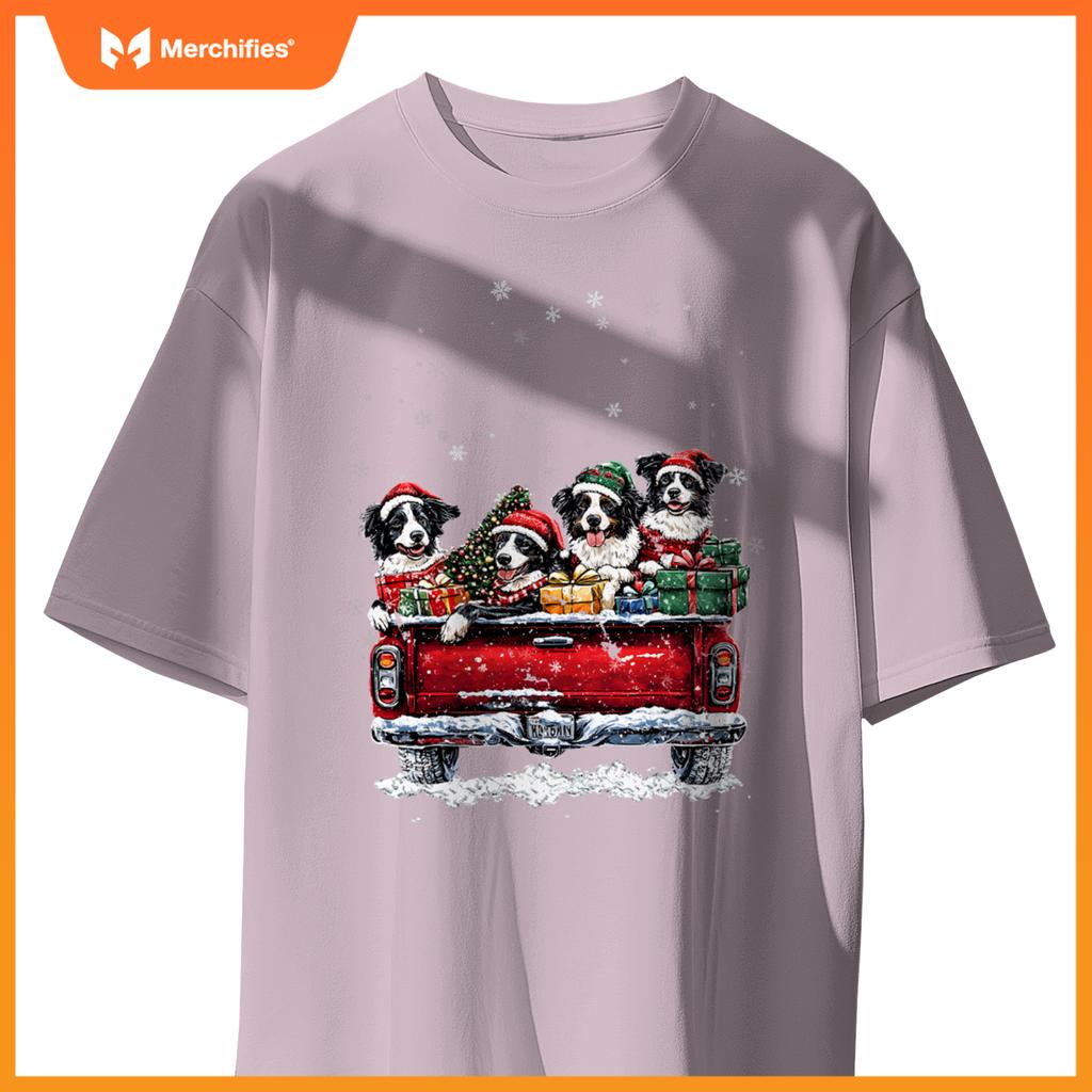 Christmas Border Collie Dog Ride Red Truck Costumer T-Shirt