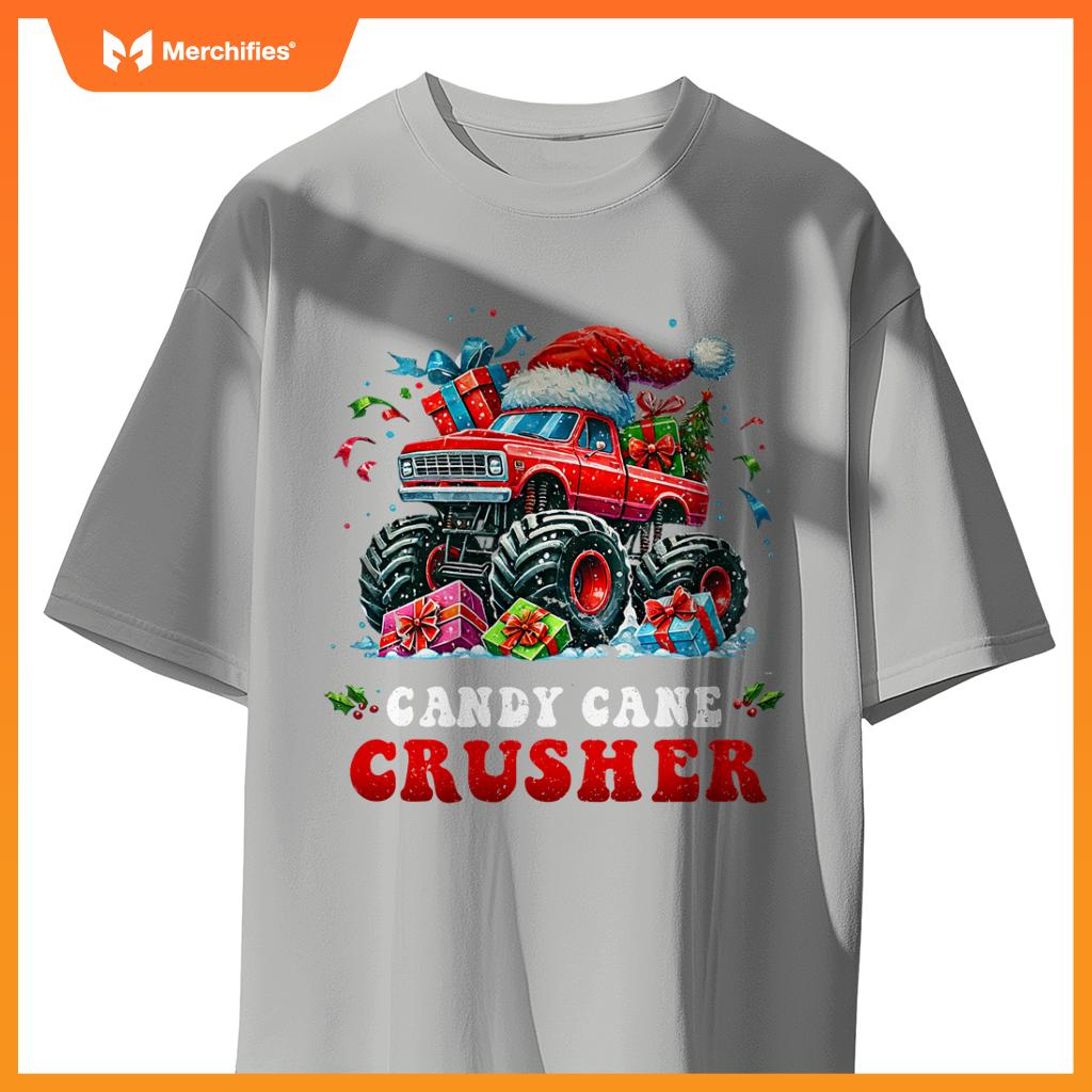 Christmas Candy Cane Crusher Xmas Monster Truck Toddler Boy T-Shirt