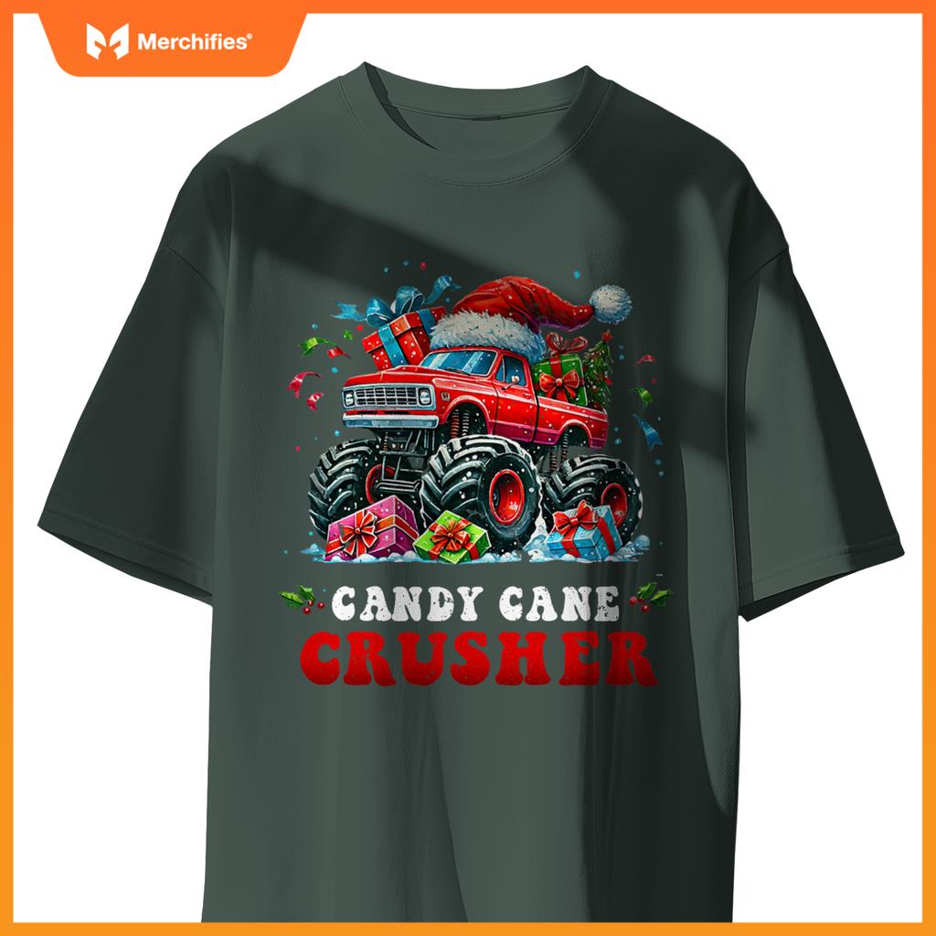 Christmas Candy Cane Crusher Xmas Monster Truck Toddler Boy T-Shirt