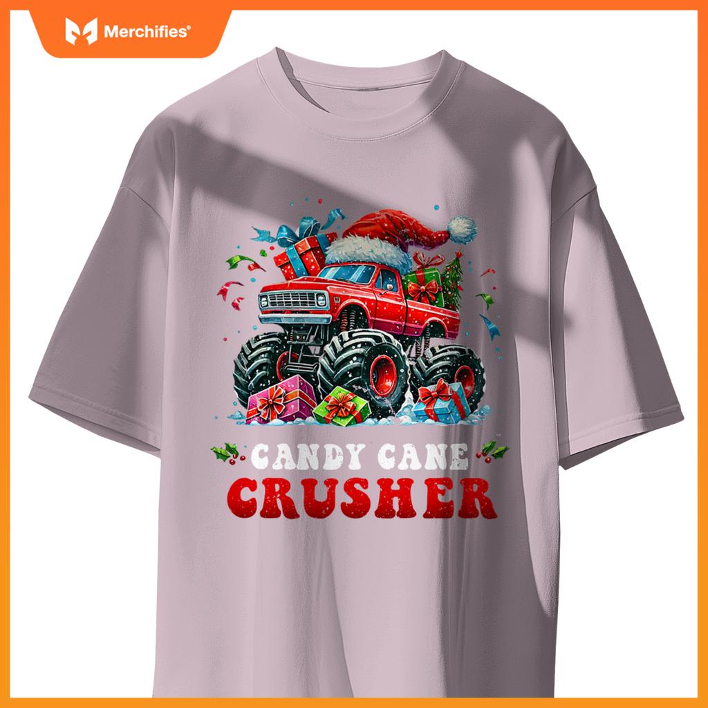 Christmas Candy Cane Crusher Xmas Monster Truck Toddler Boy T-Shirt