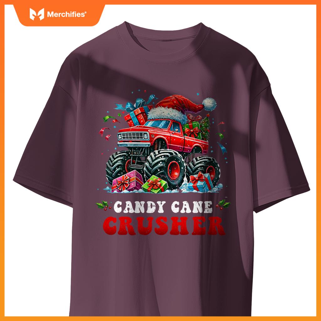 Christmas Candy Cane Crusher Xmas Monster Truck Toddler Boy T-Shirt