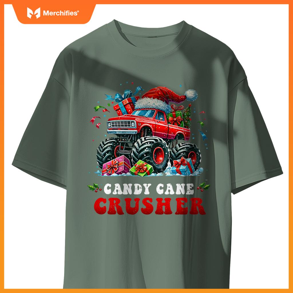 Christmas Candy Cane Crusher Xmas Monster Truck Toddler Boy T-Shirt
