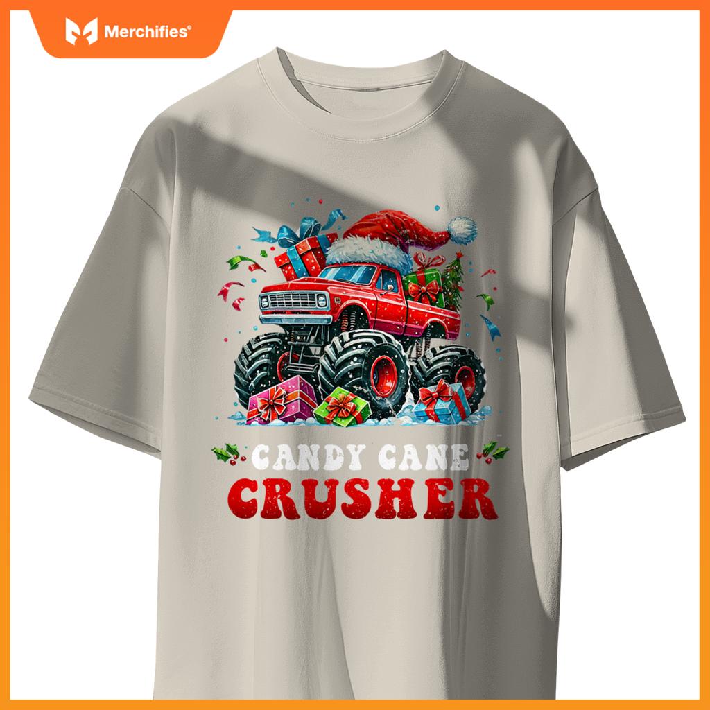 Christmas Candy Cane Crusher Xmas Monster Truck Toddler Boy T-Shirt