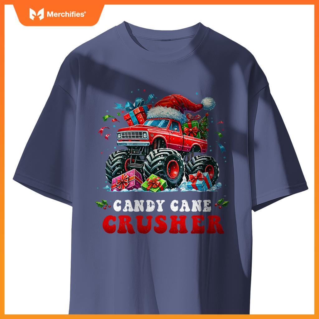 Christmas Candy Cane Crusher Xmas Monster Truck Toddler Boy T-Shirt