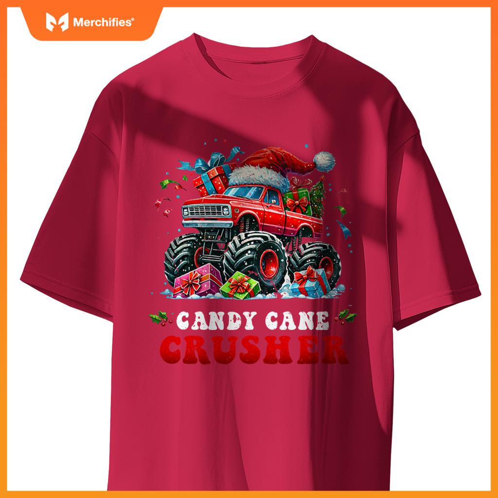 Christmas Candy Cane Crusher Xmas Monster Truck Toddler Boy T-Shirt