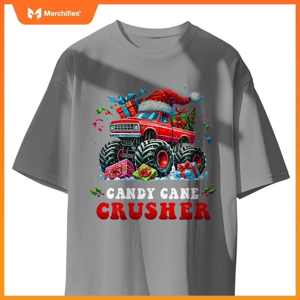 Christmas Candy Cane Crusher Xmas Monster Truck Toddler Boy T-Shirt