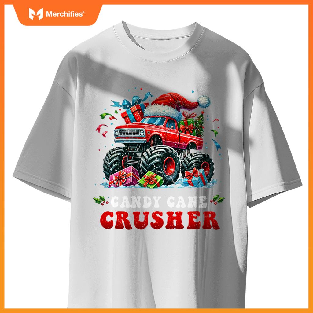 Christmas Candy Cane Crusher Xmas Monster Truck Toddler Boy T-Shirt