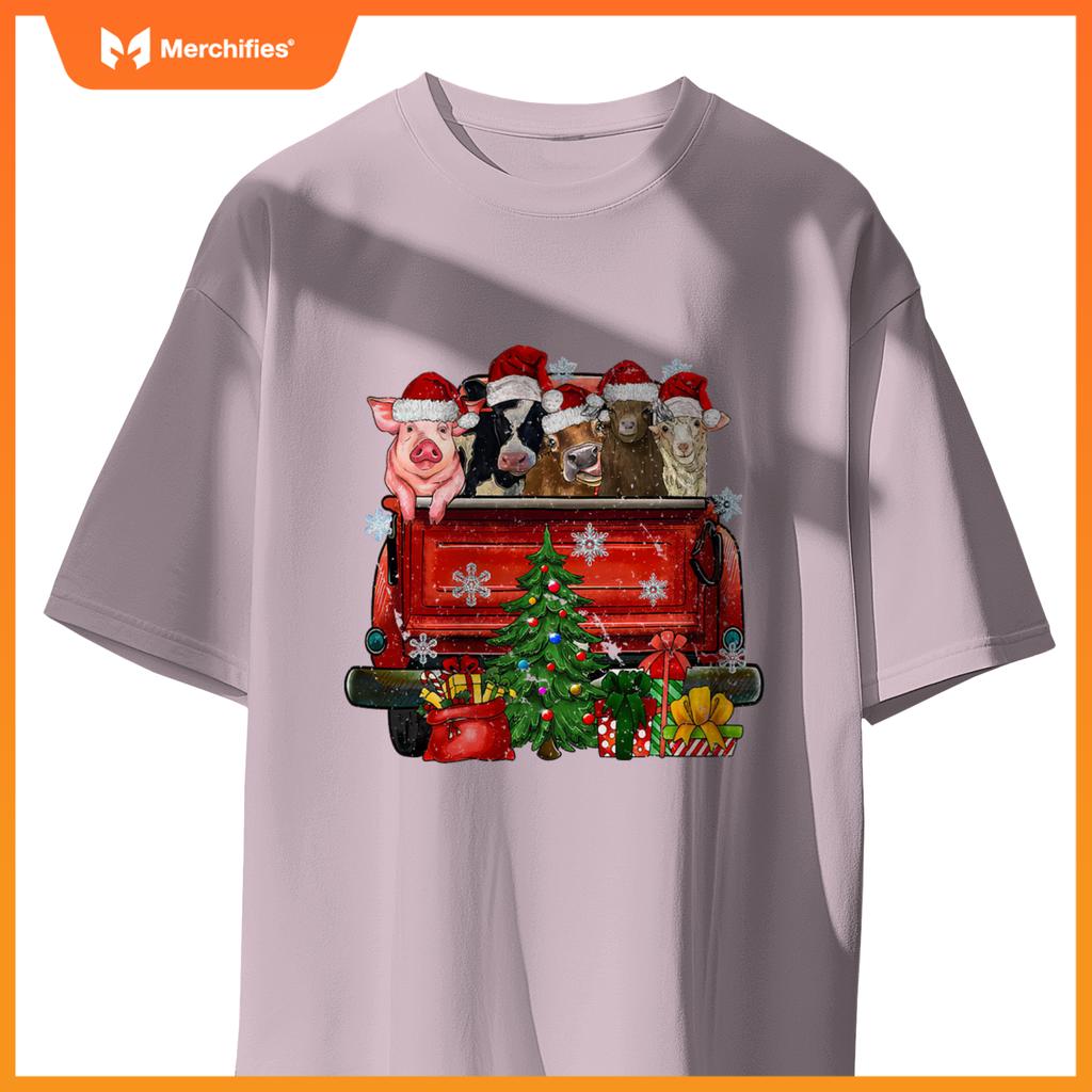 Christmas Farm Animals Truck Santa Hat Family Pajamas Xmas T-Shirt