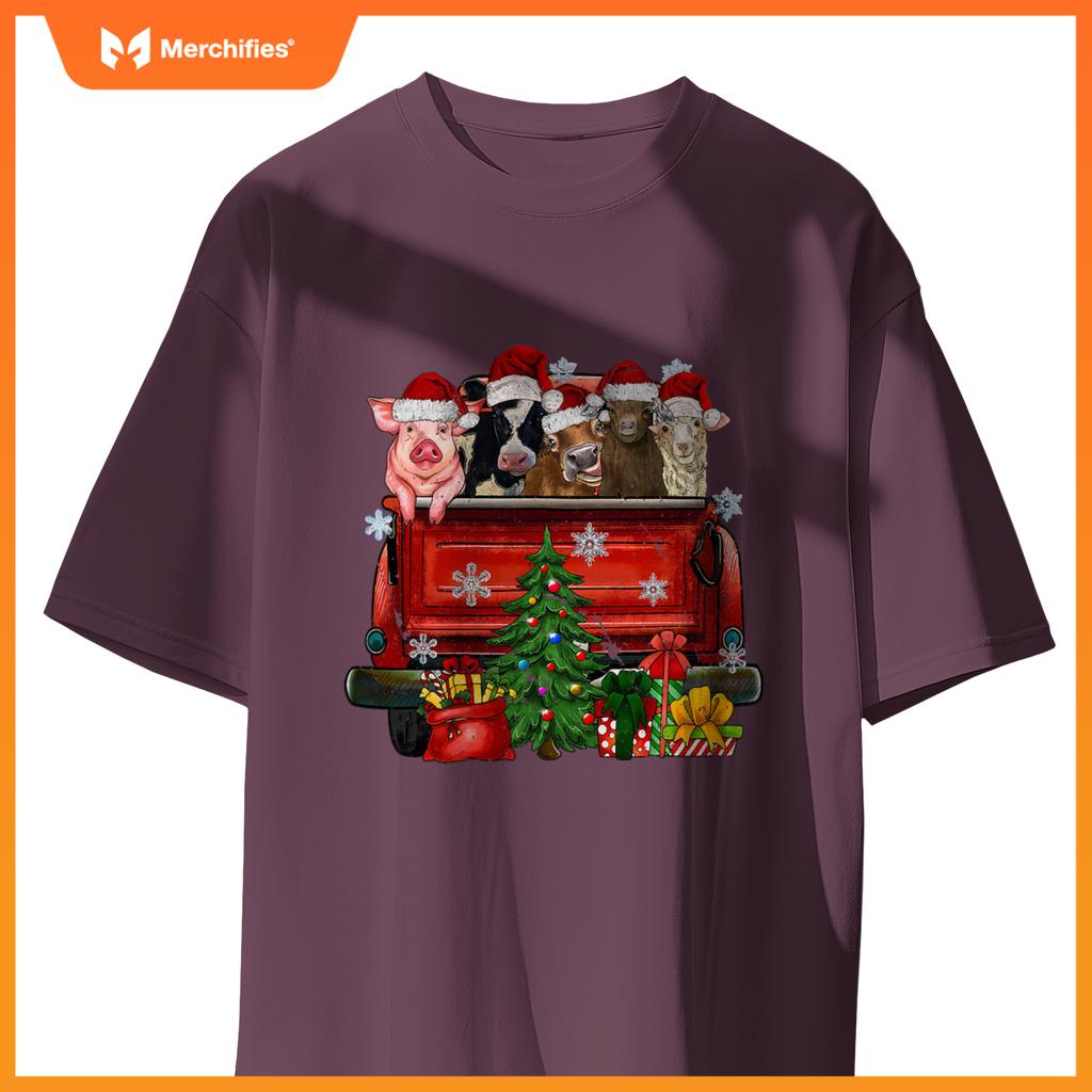 Christmas Farm Animals Truck Santa Hat Family Pajamas Xmas T-Shirt