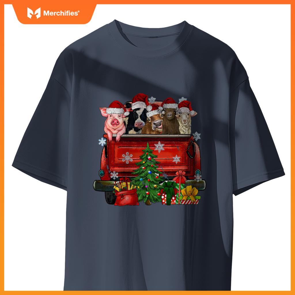 Christmas Farm Animals Truck Santa Hat Family Pajamas Xmas T-Shirt
