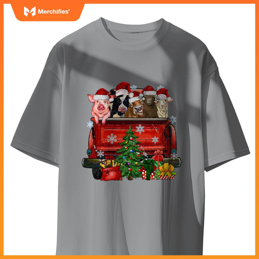 Christmas Farm Animals Truck Santa Hat Family Pajamas Xmas T-Shirt