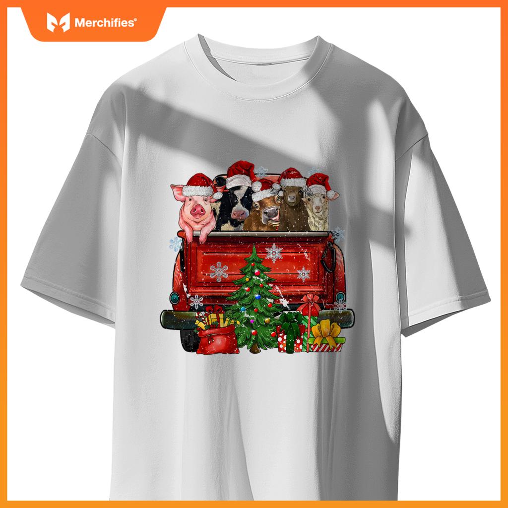Christmas Farm Animals Truck Santa Hat Family Pajamas Xmas T-Shirt