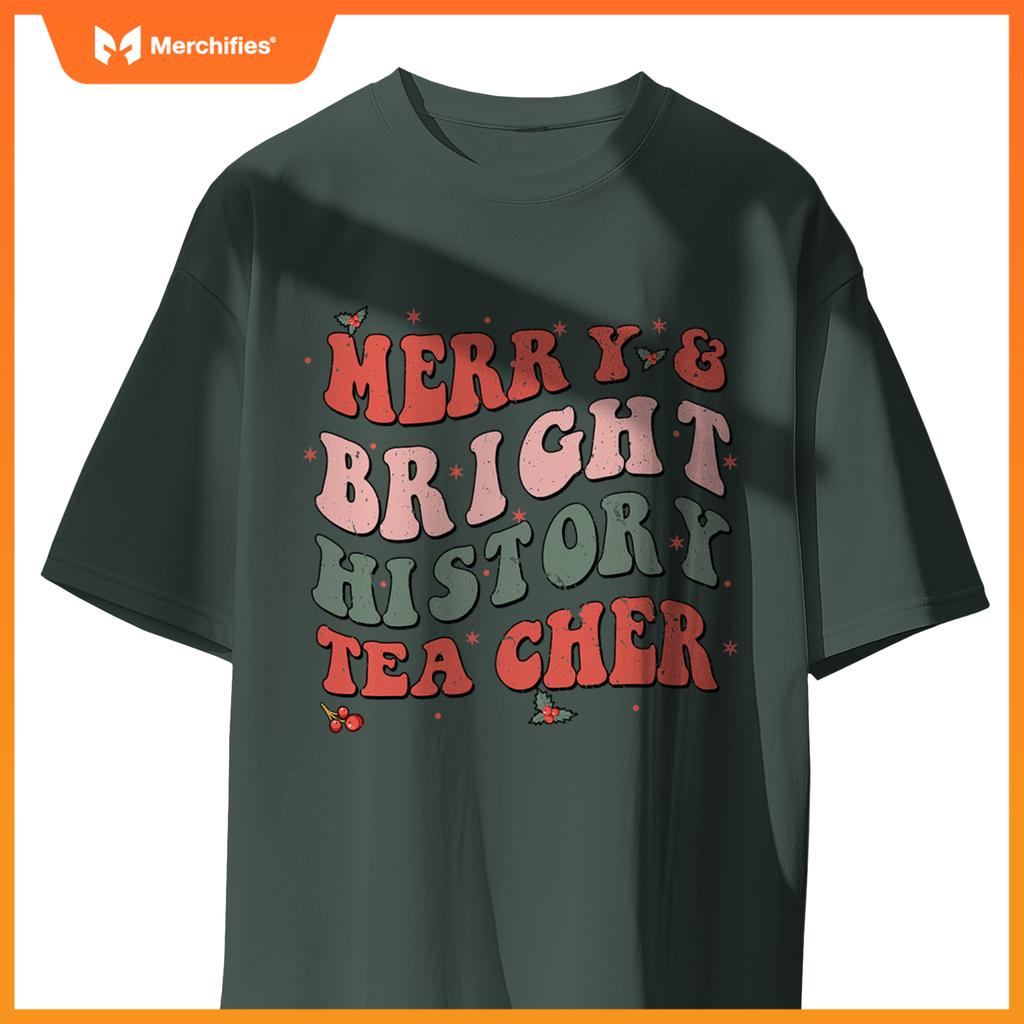 Christmas groovy merry and bright history teacher
