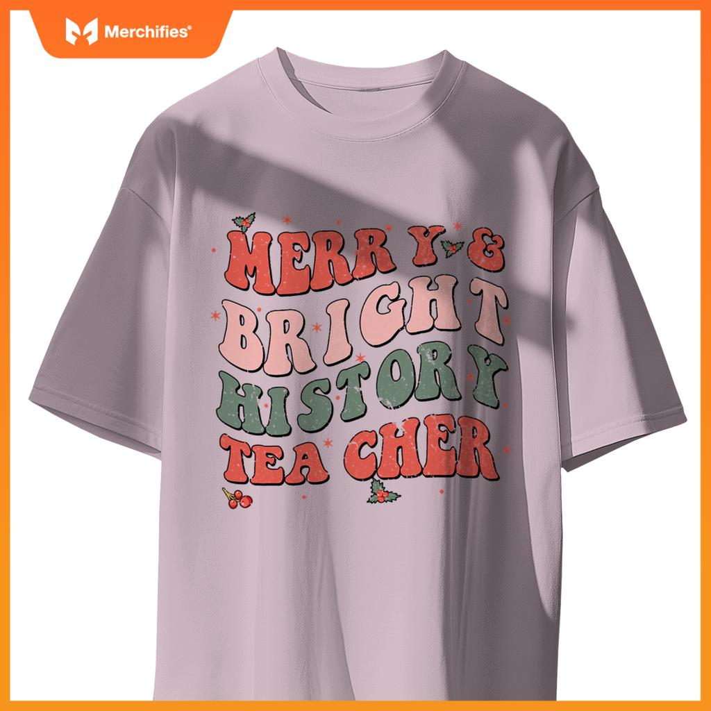 Christmas groovy merry and bright history teacher