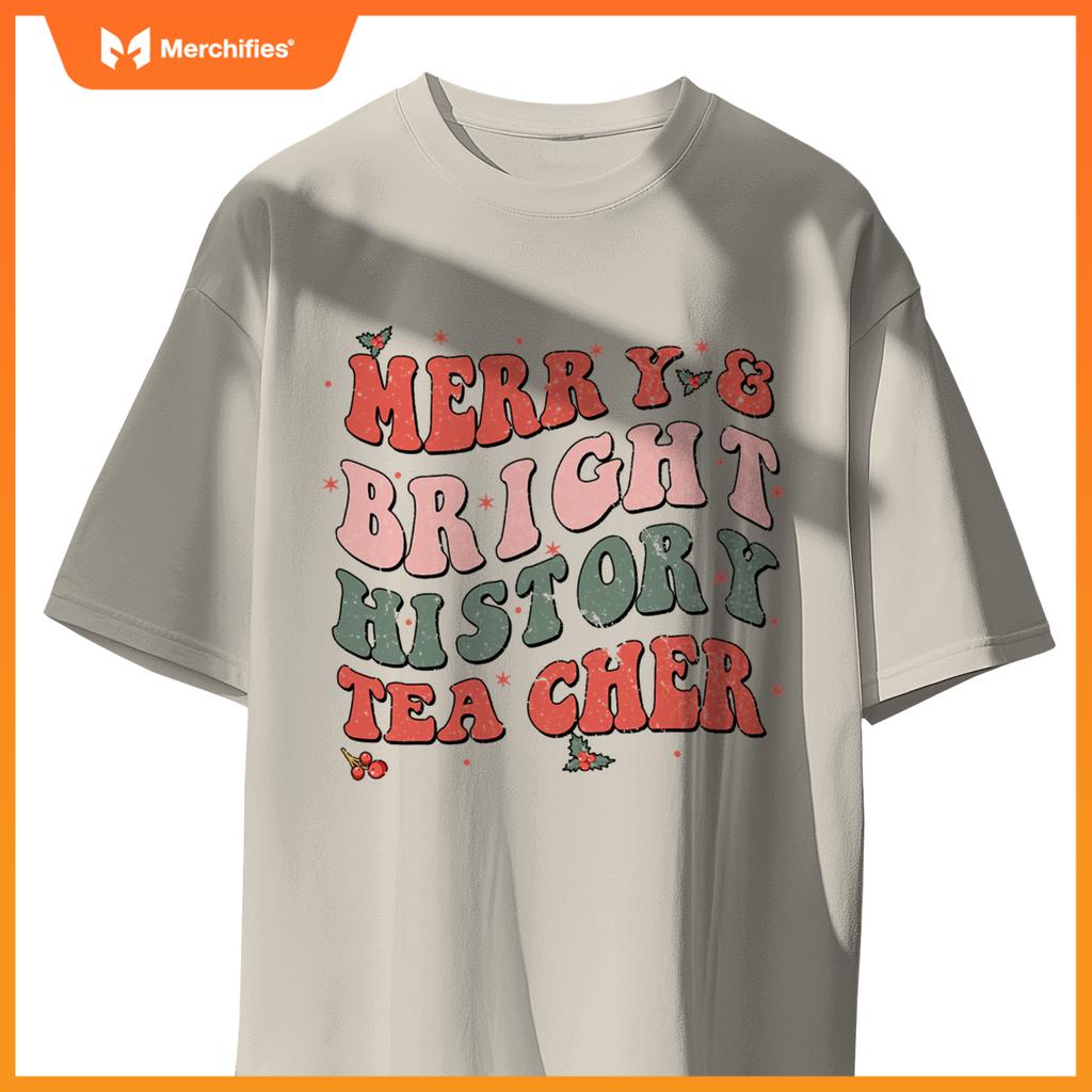 Christmas groovy merry and bright history teacher