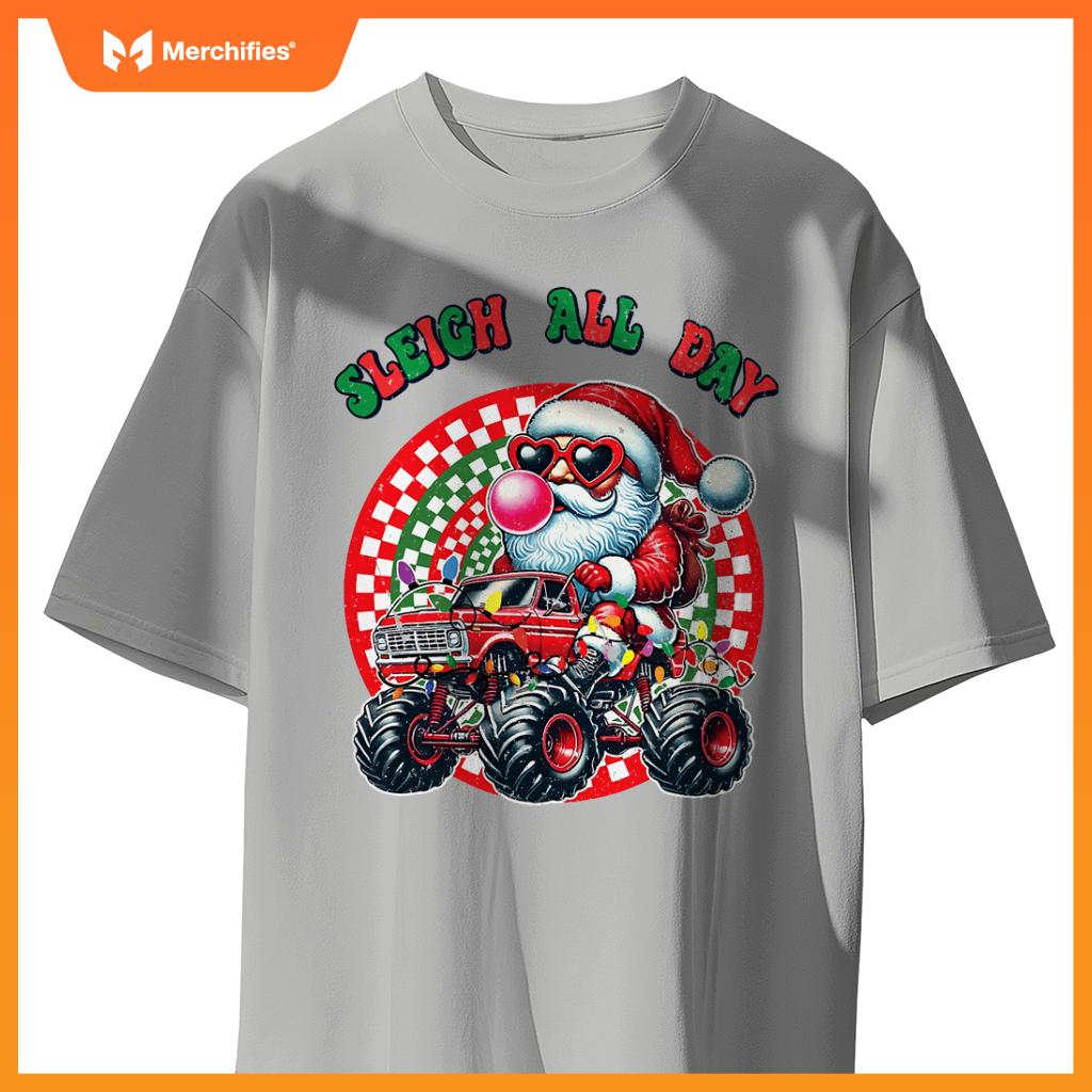 Christmas Monster Truck Sleigh All Day Toddler Kids T-Shirt