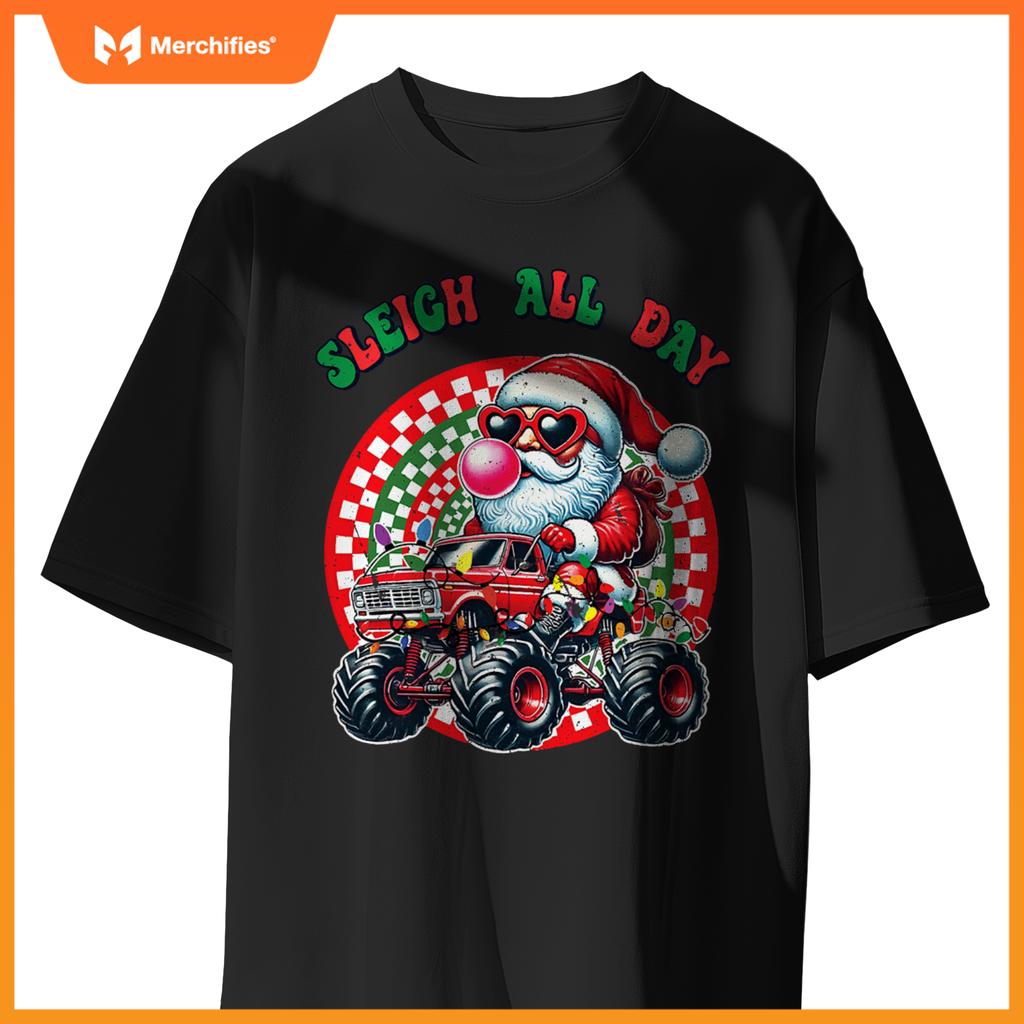 Christmas Monster Truck Sleigh All Day Toddler Kids T-Shirt