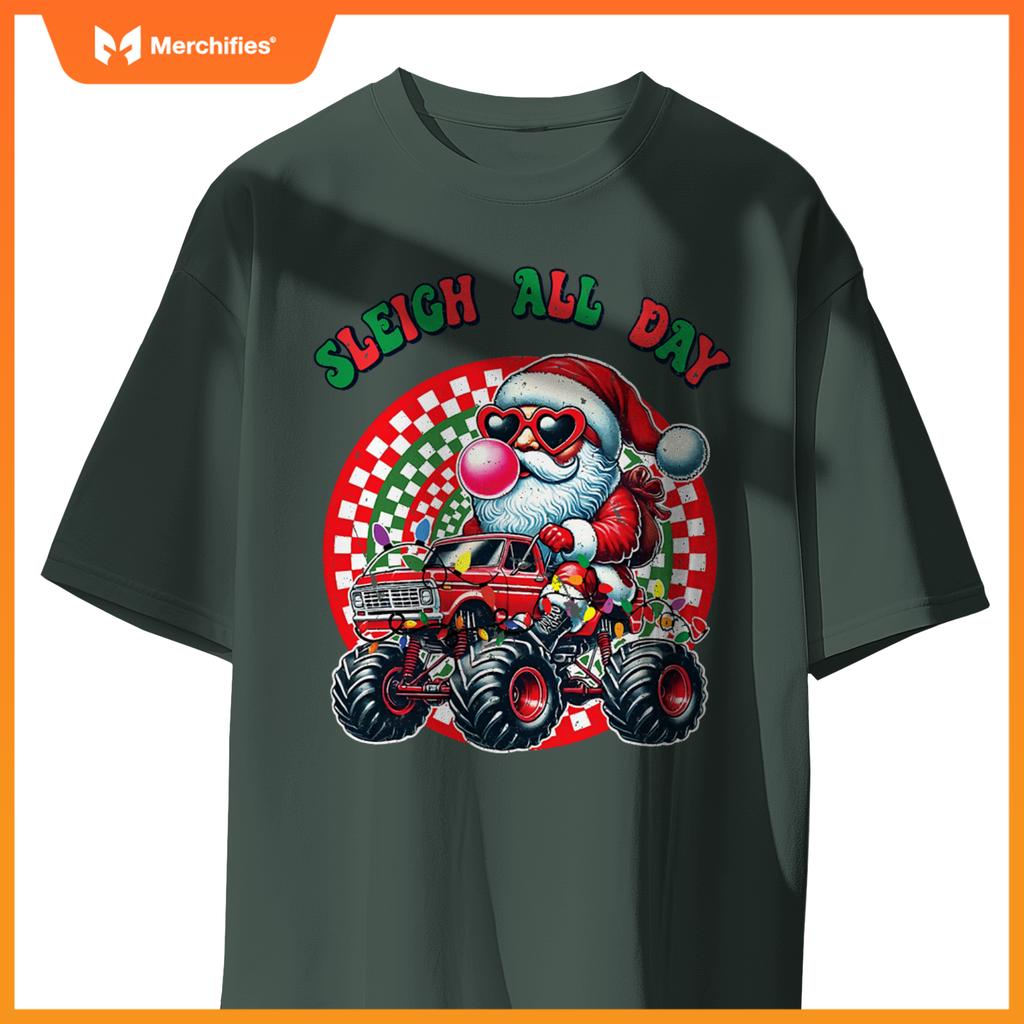 Christmas Monster Truck Sleigh All Day Toddler Kids T-Shirt
