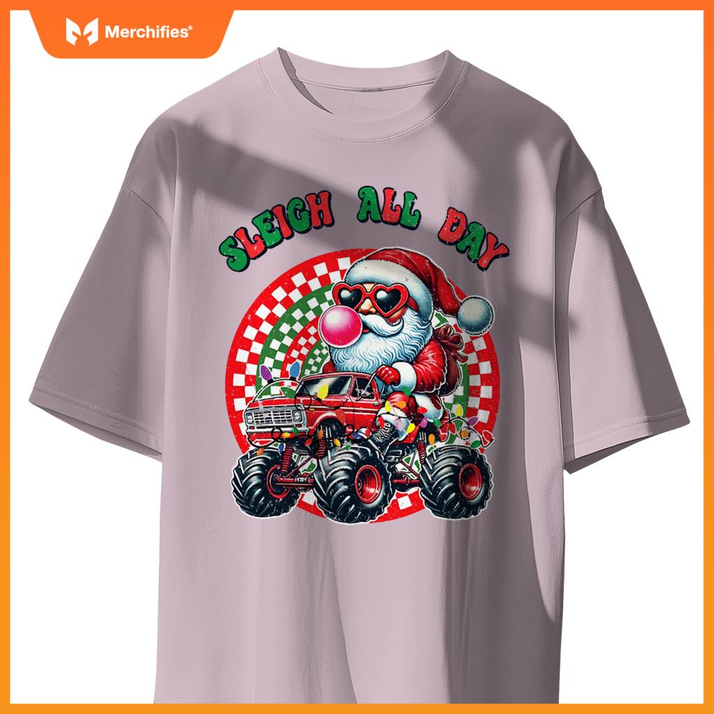 Christmas Monster Truck Sleigh All Day Toddler Kids T-Shirt