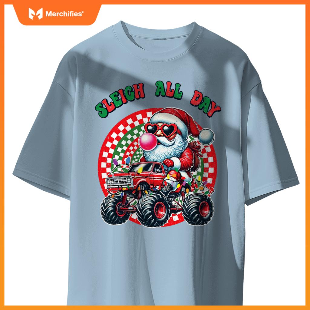 Christmas Monster Truck Sleigh All Day Toddler Kids T-Shirt