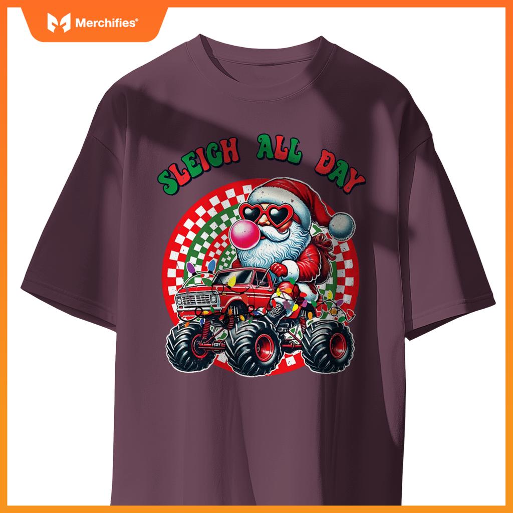 Christmas Monster Truck Sleigh All Day Toddler Kids T-Shirt