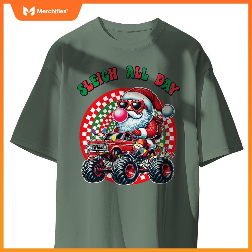 Christmas Monster Truck Sleigh All Day Toddler Kids T-Shirt