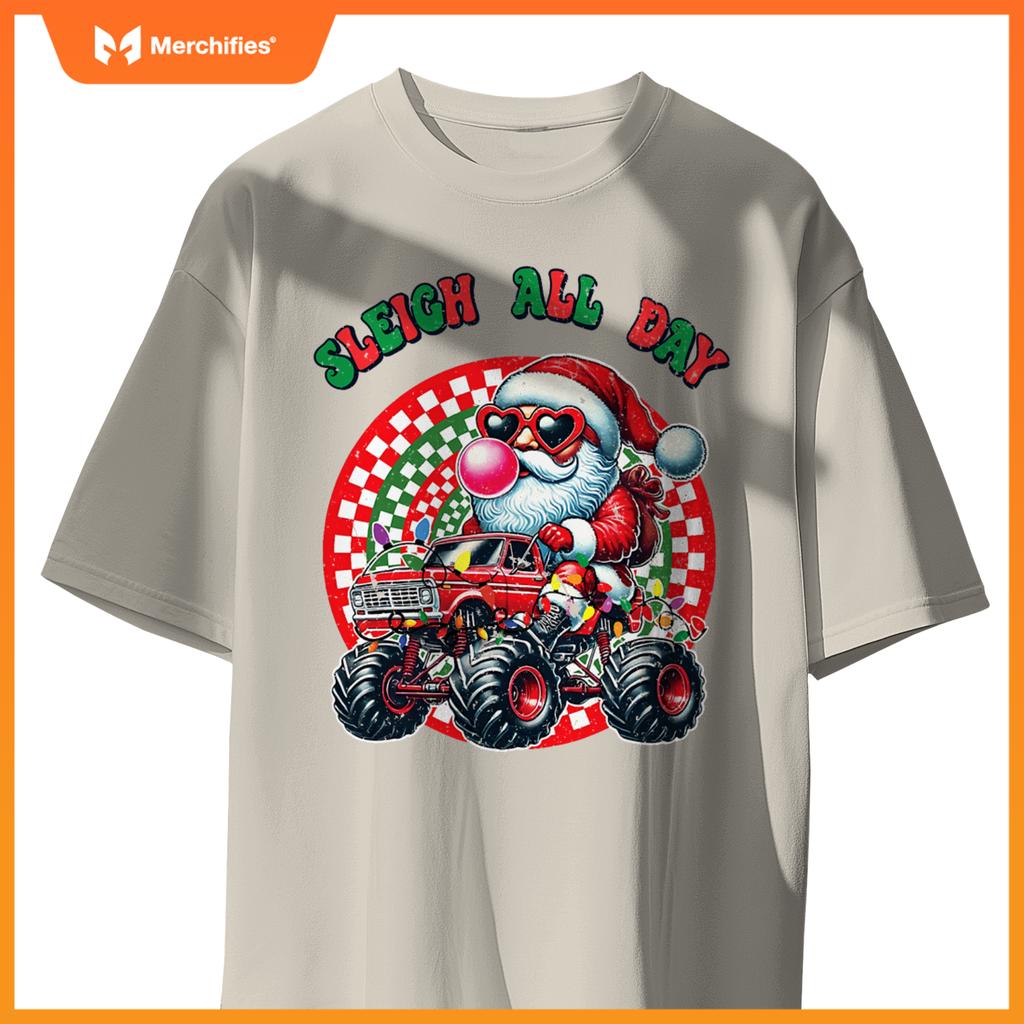 Christmas Monster Truck Sleigh All Day Toddler Kids T-Shirt