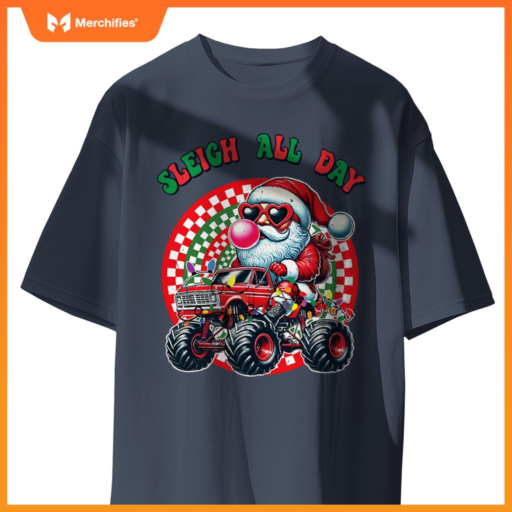 Christmas Monster Truck Sleigh All Day Toddler Kids T-Shirt