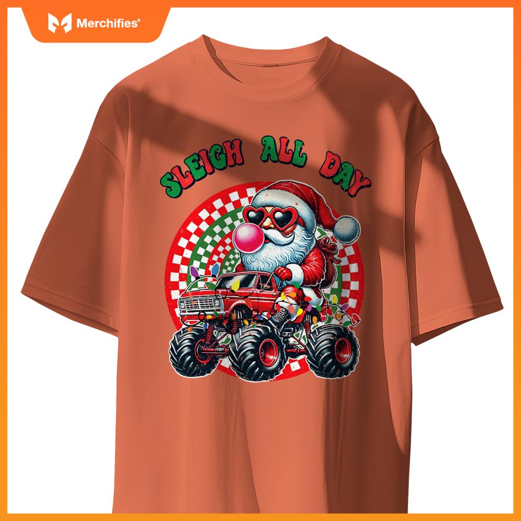 Christmas Monster Truck Sleigh All Day Toddler Kids T-Shirt