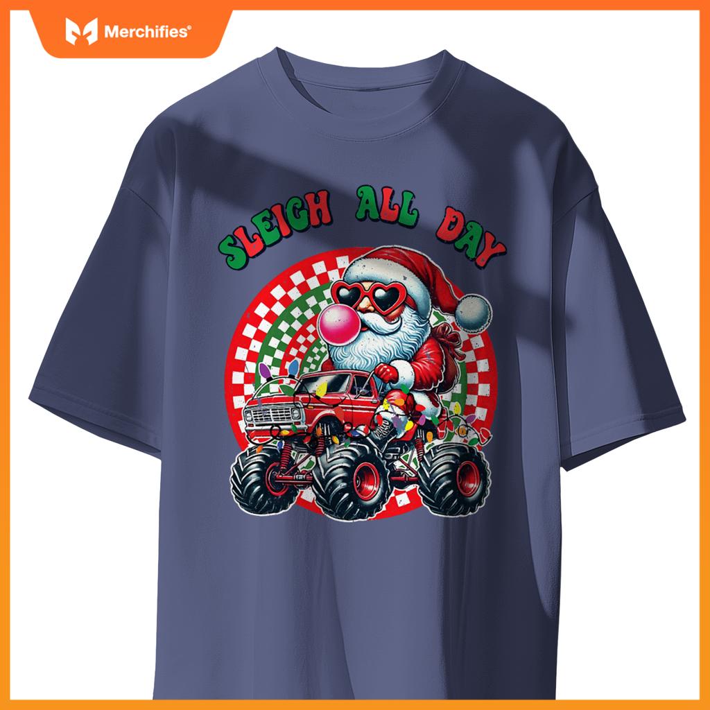 Christmas Monster Truck Sleigh All Day Toddler Kids T-Shirt