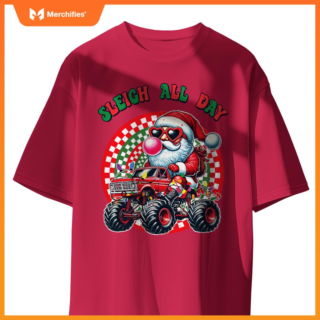 Christmas Monster Truck Sleigh All Day Toddler Kids T-Shirt