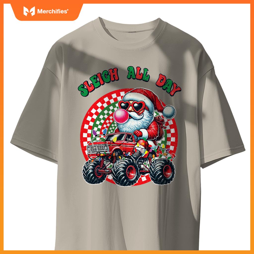 Christmas Monster Truck Sleigh All Day Toddler Kids T-Shirt