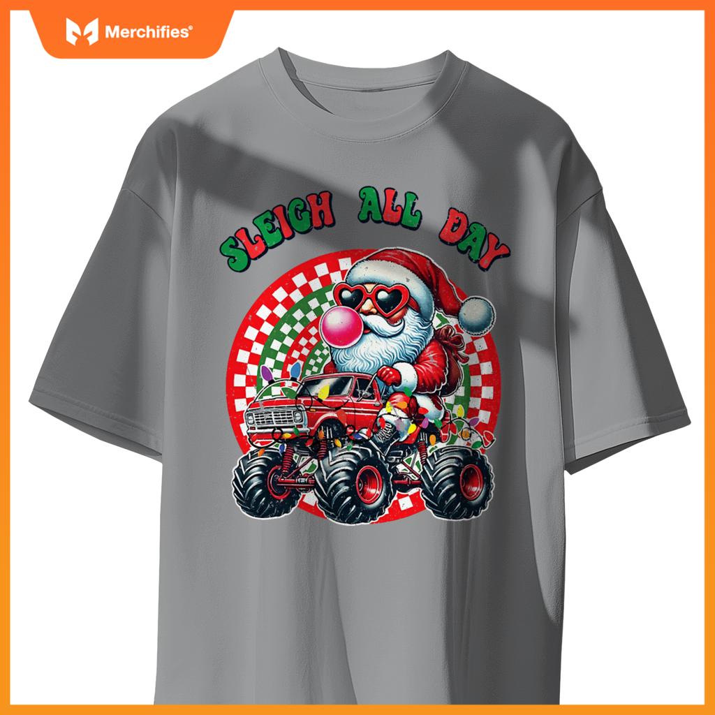 Christmas Monster Truck Sleigh All Day Toddler Kids T-Shirt