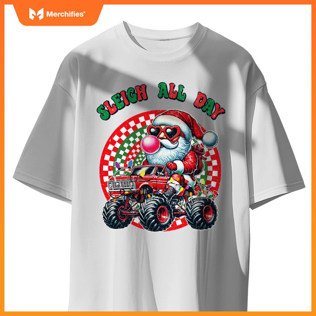 Christmas Monster Truck Sleigh All Day Toddler Kids T-Shirt