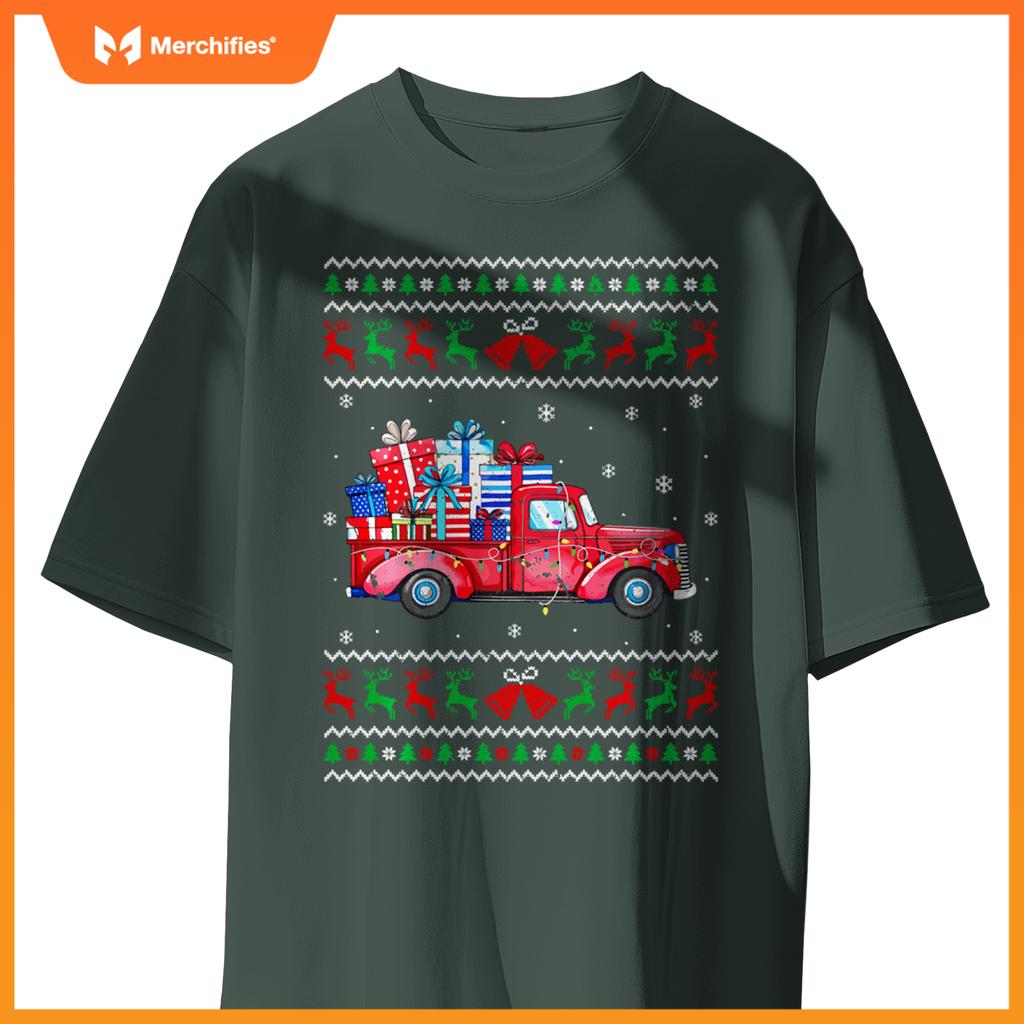Christmas Red Truck With S Ugly Sweater Holiday Sweat T-Shirt