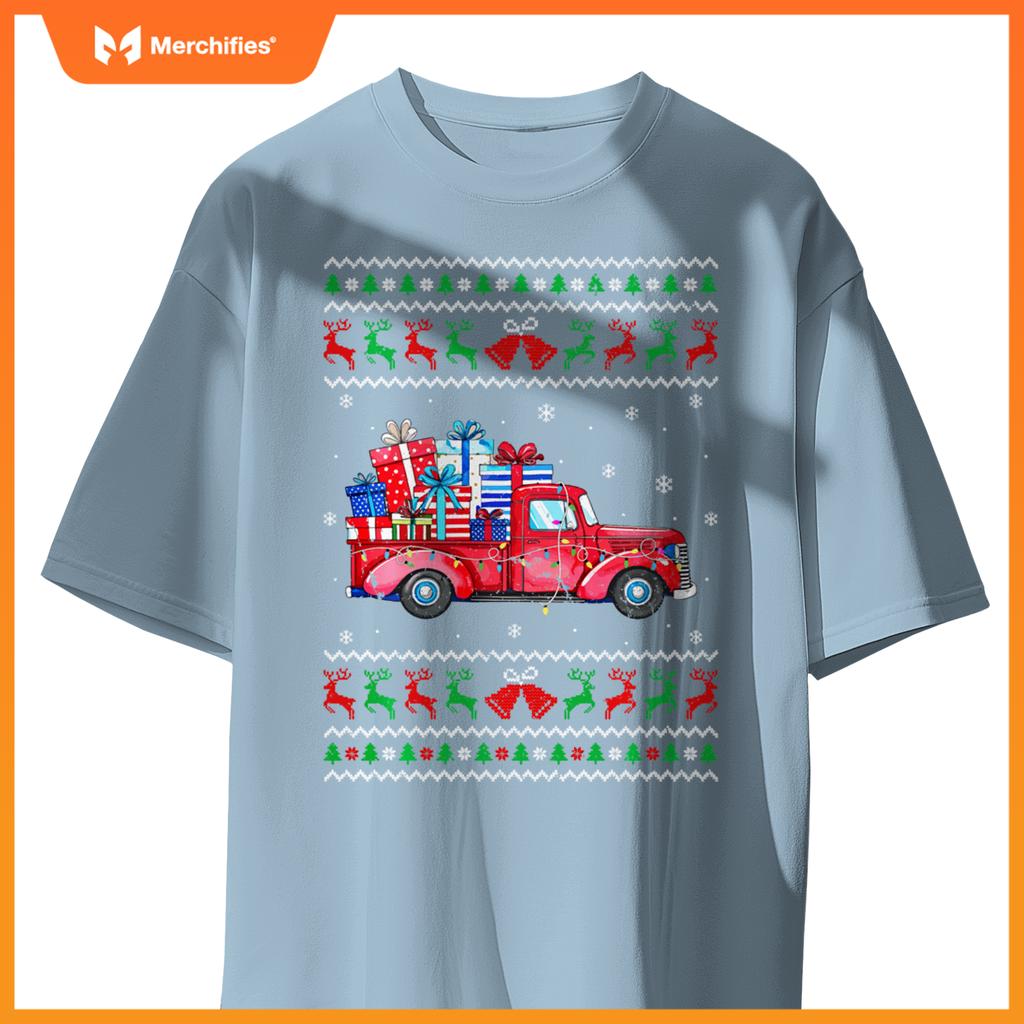 Christmas Red Truck With S Ugly Sweater Holiday Sweat T-Shirt
