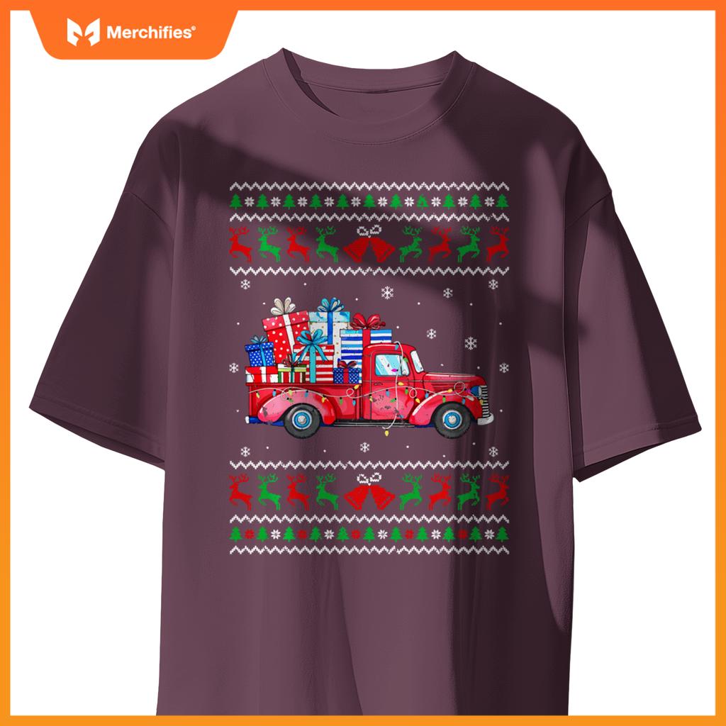 Christmas Red Truck With S Ugly Sweater Holiday Sweat T-Shirt