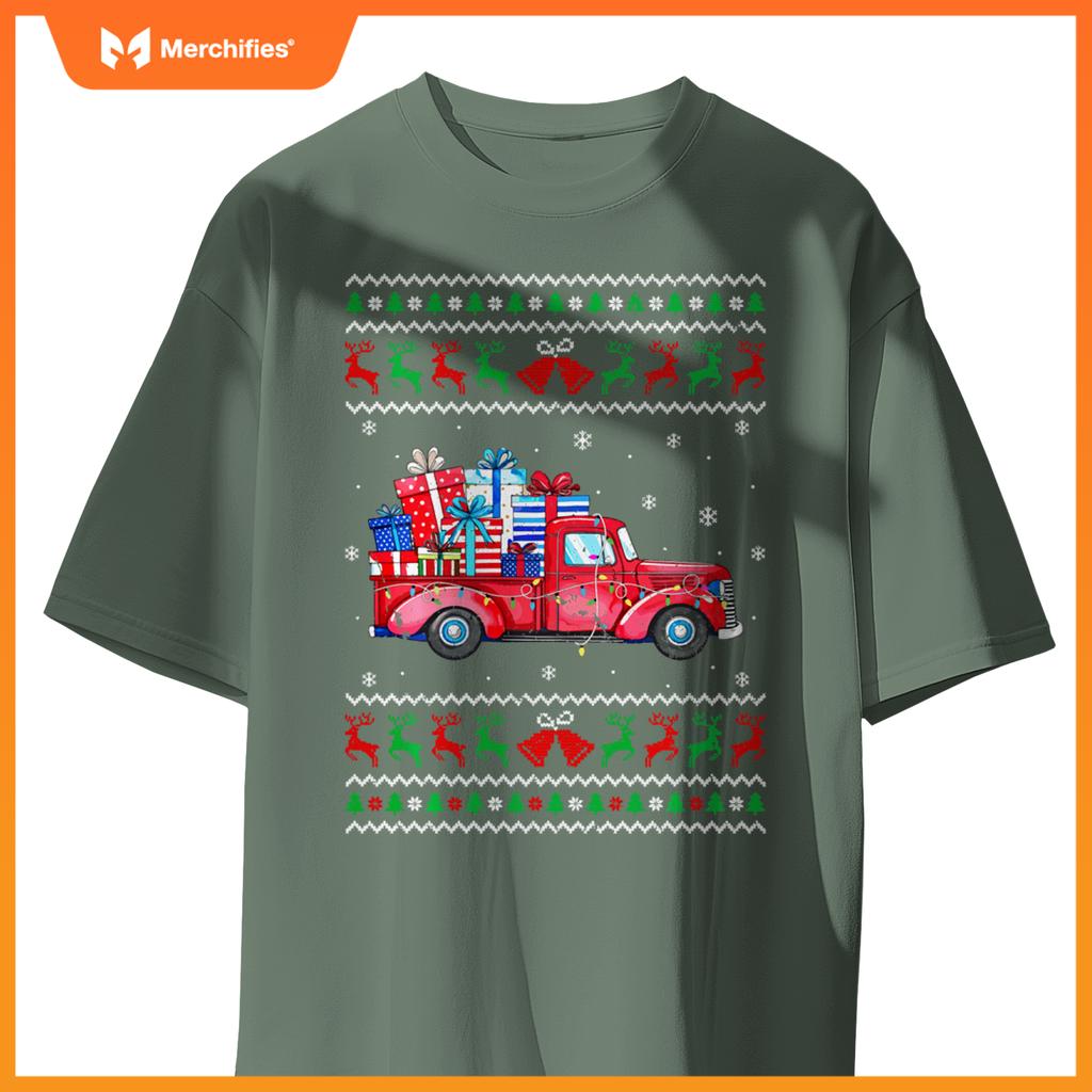 Christmas Red Truck With S Ugly Sweater Holiday Sweat T-Shirt