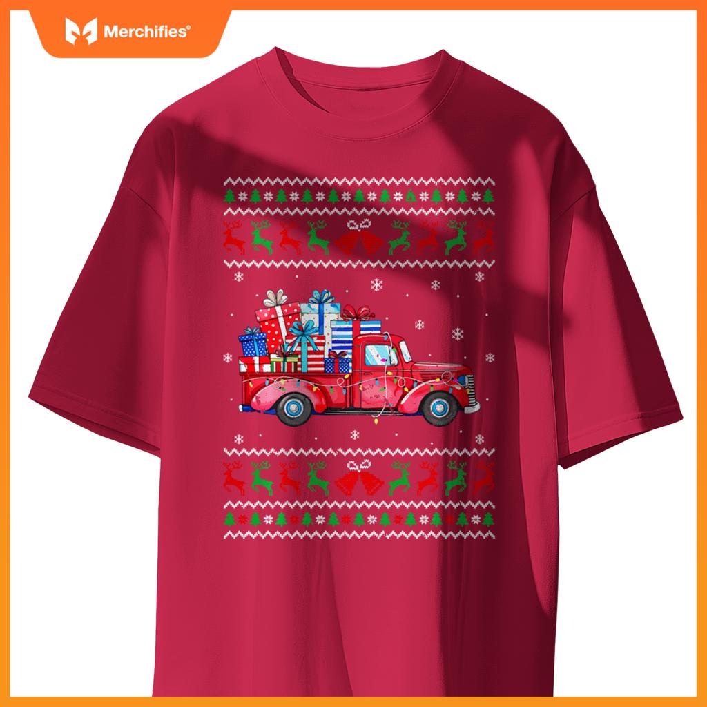 Christmas Red Truck With S Ugly Sweater Holiday Sweat T-Shirt