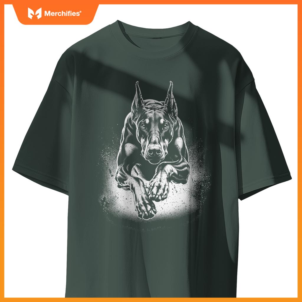 Cool Doberman Dog In Jump T-Shirt
