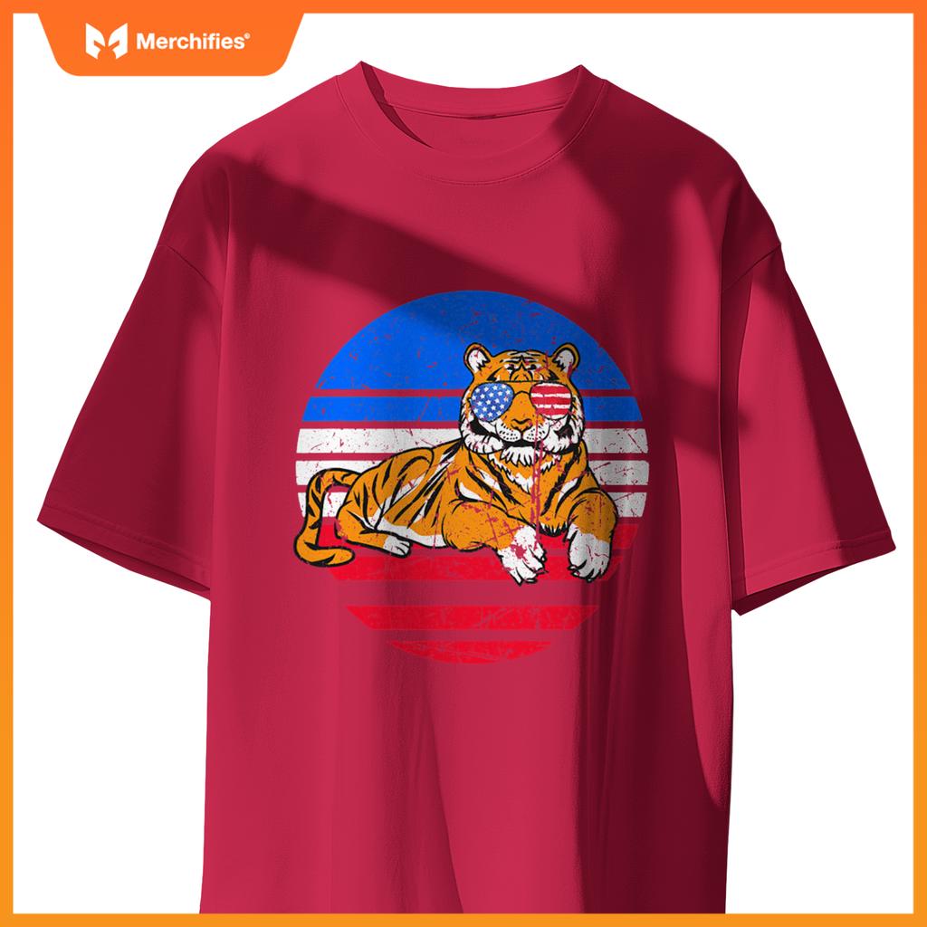 cool tiger patriotic american flag T-Shirt