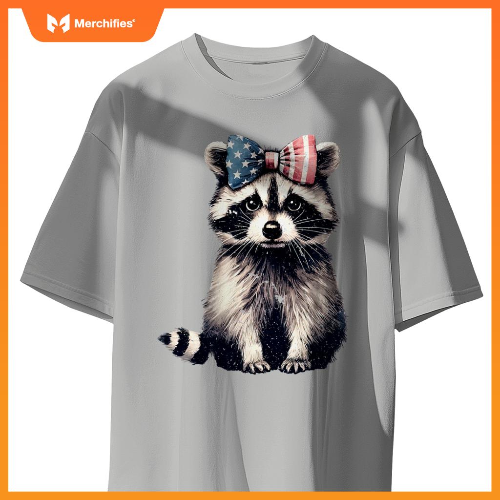coquette bow raccoon lover american flag patriotic 4th july T-Shirt