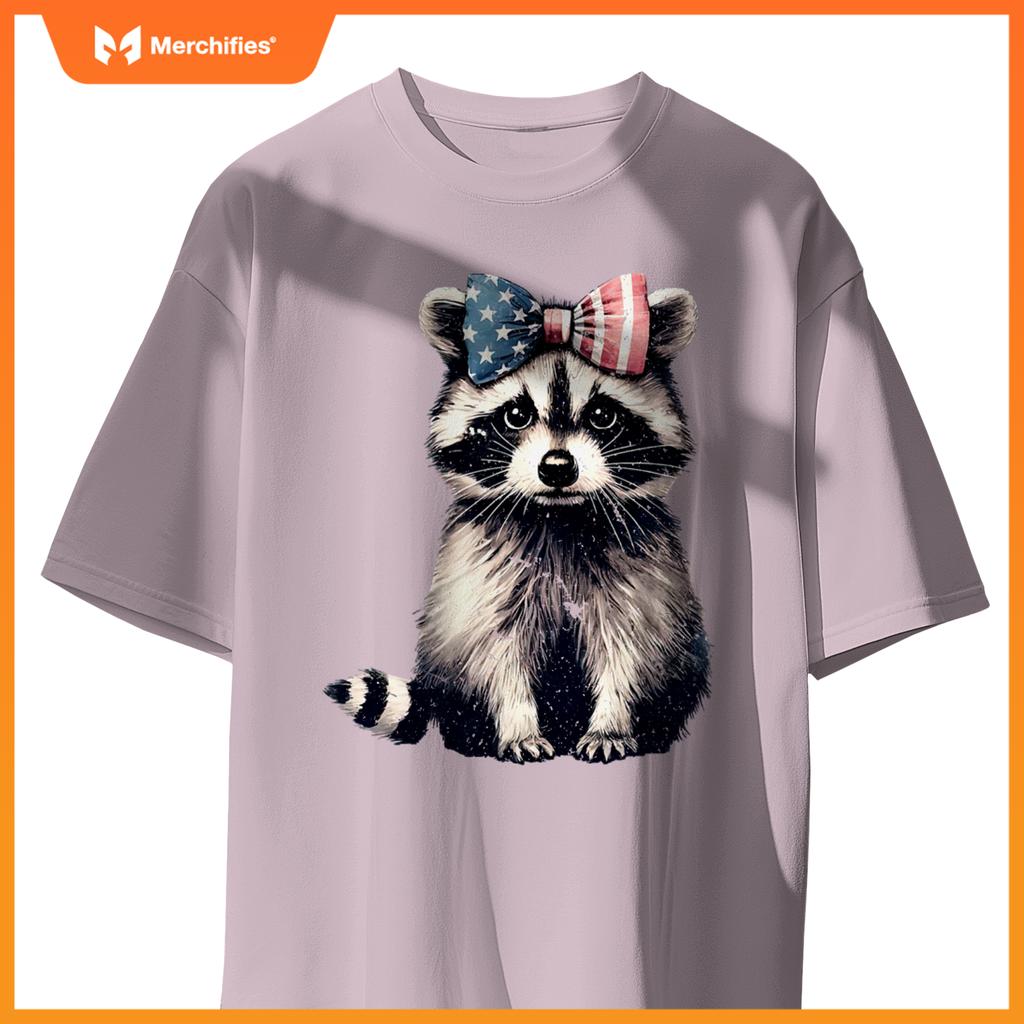 coquette bow raccoon lover american flag patriotic 4th july T-Shirt