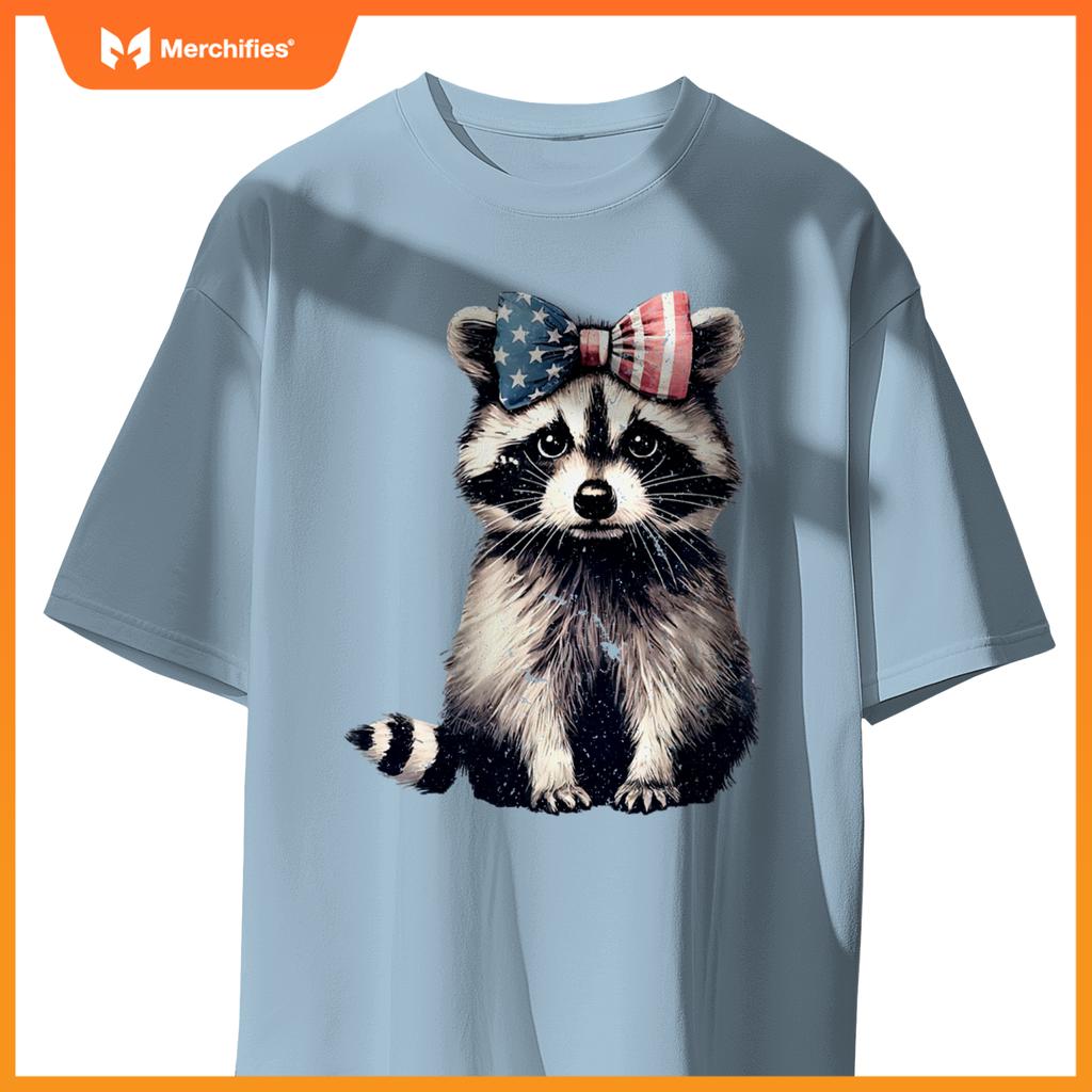 coquette bow raccoon lover american flag patriotic 4th july T-Shirt