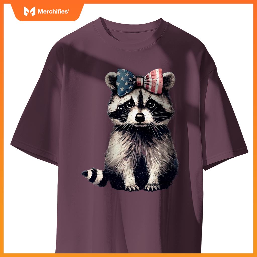 coquette bow raccoon lover american flag patriotic 4th july T-Shirt