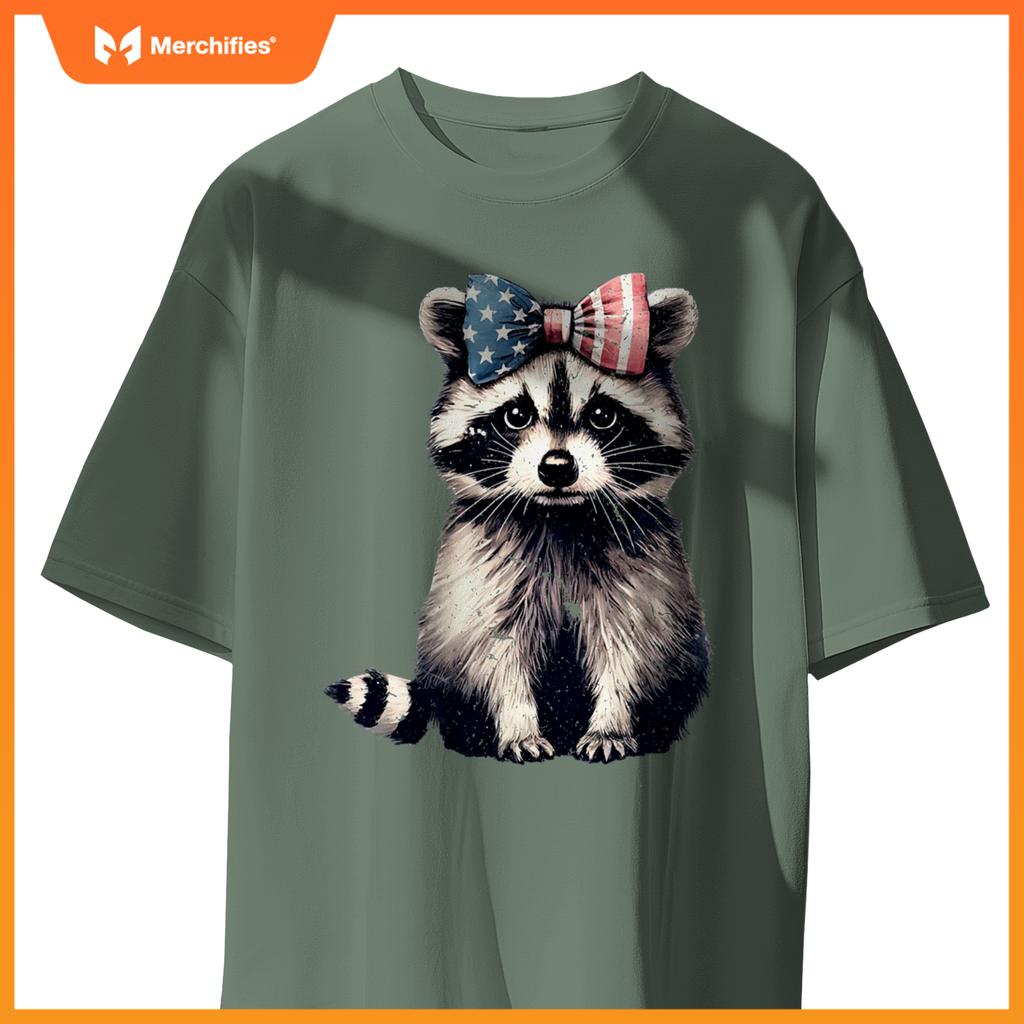coquette bow raccoon lover american flag patriotic 4th july T-Shirt