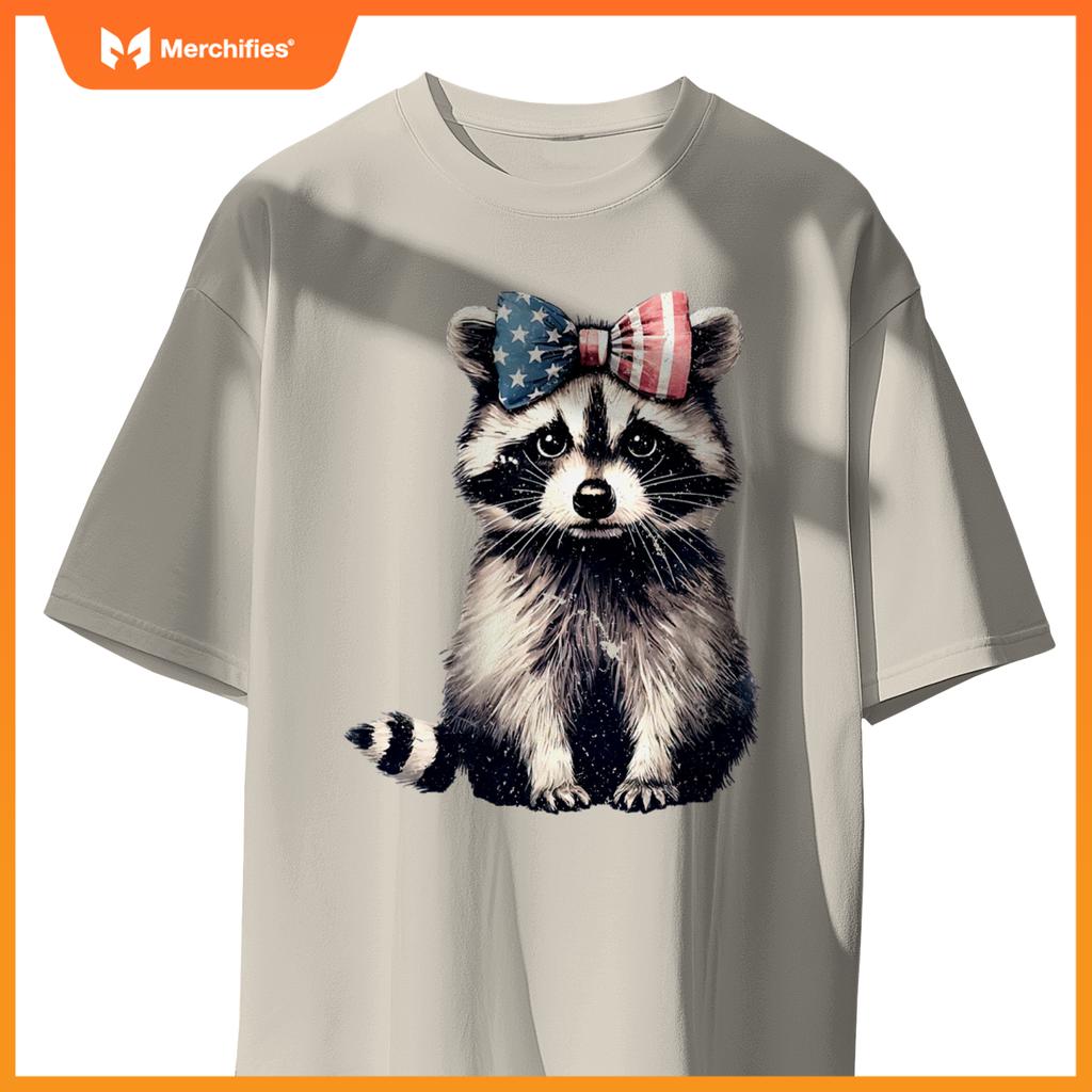 coquette bow raccoon lover american flag patriotic 4th july T-Shirt