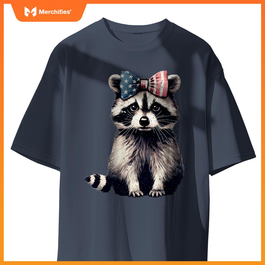 coquette bow raccoon lover american flag patriotic 4th july T-Shirt