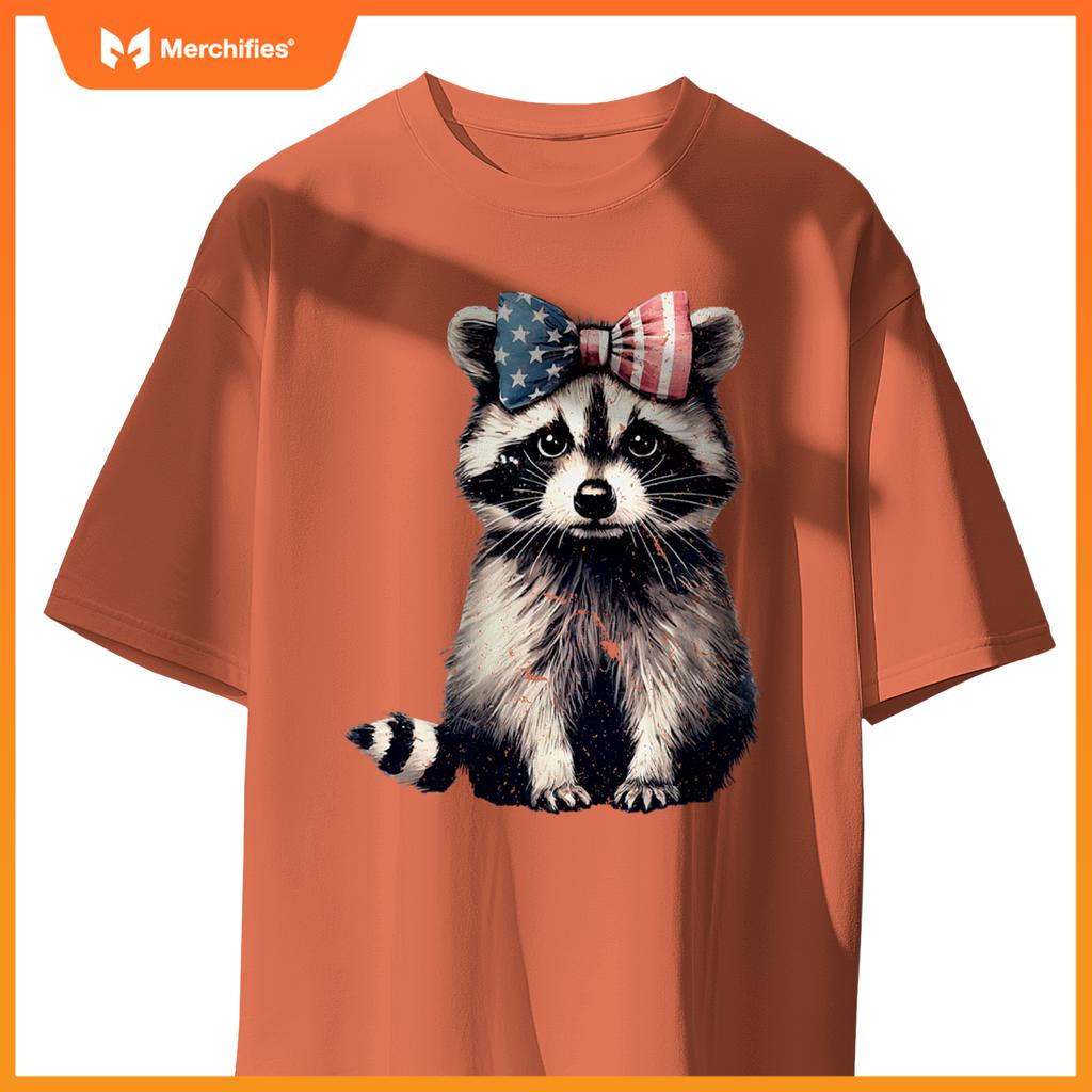 coquette bow raccoon lover american flag patriotic 4th july T-Shirt