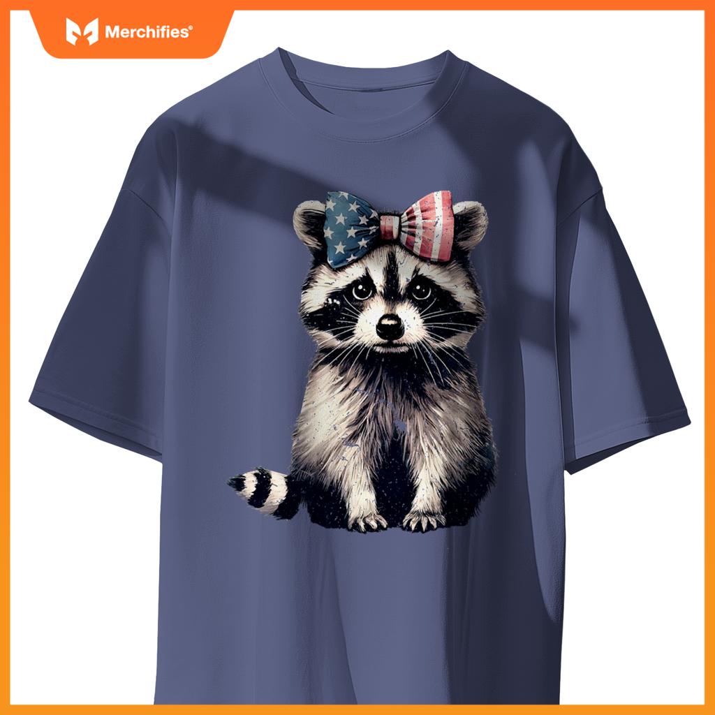 coquette bow raccoon lover american flag patriotic 4th july T-Shirt